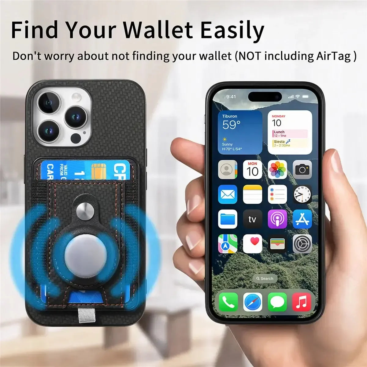 Buy Magnetic Wallet Case with Built-in AirTag Holder, Detachable Card Slot, Kickstand & Full-Body Protection - Josiah at Caseles-iPhone 17 Pro Max, Black