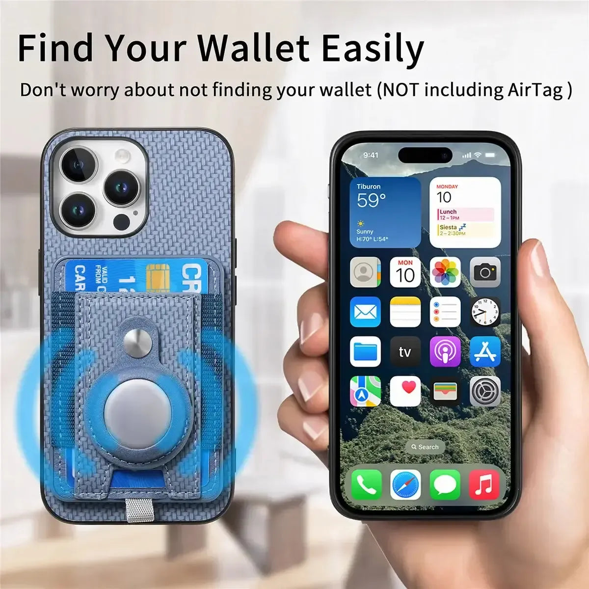 Buy Magnetic Wallet Case with Built-in AirTag Holder, Detachable Card Slot, Kickstand & Full-Body Protection - Josiah at Caseles-iPhone 17 Pro Max, Black