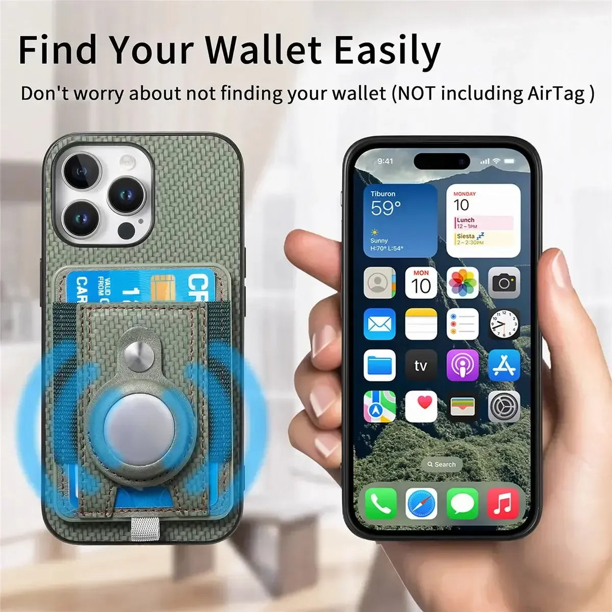 Buy Magnetic Wallet Case with Built-in AirTag Holder, Detachable Card Slot, Kickstand & Full-Body Protection - Josiah at Caseles-iPhone 17 Pro Max, Black