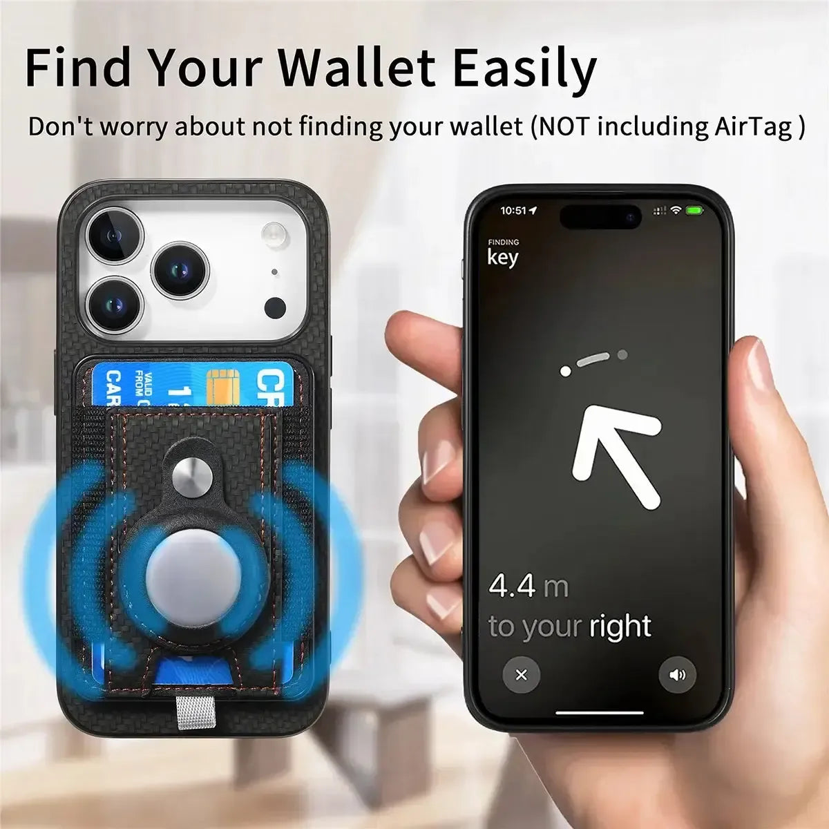 Buy Magnetic Wallet Case with Built-in AirTag Holder, Detachable Card Slot, Kickstand & Full-Body Protection - Josiah at Caseles-iPhone 17 Pro Max, Black