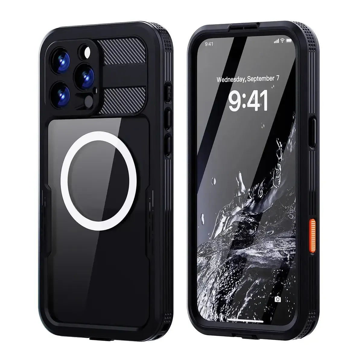 Buy IP68 Waterproof Phone Case, Compatible with Magsafe, Built in Screen Protector, 14FT Shockproof, Rugged Metal Full Body Aluminum Cover - Kayden at Caseles-iPhone 16 Pro Max, Black