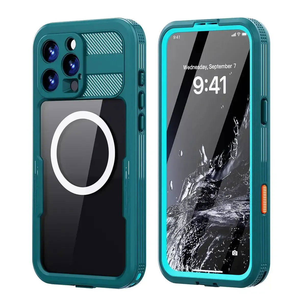 Buy IP68 Waterproof Phone Case, Compatible with Magsafe, Built in Screen Protector, 14FT Shockproof, Rugged Metal Full Body Aluminum Cover - Kayden at Caseles-iPhone 16 Pro Max, Blue