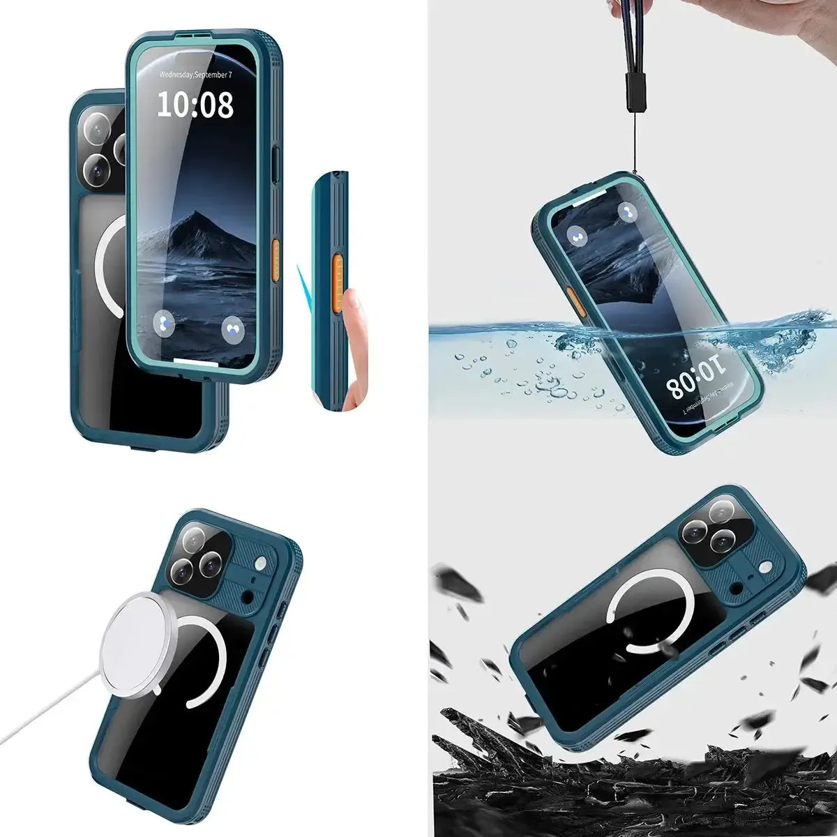 Buy IP68 Waterproof Phone Case, Compatible with Magsafe, Built in Screen Protector, 14FT Shockproof, Rugged Metal Full Body Aluminum Cover - Kayden at Caseles-iPhone 17 Pro Max, Black