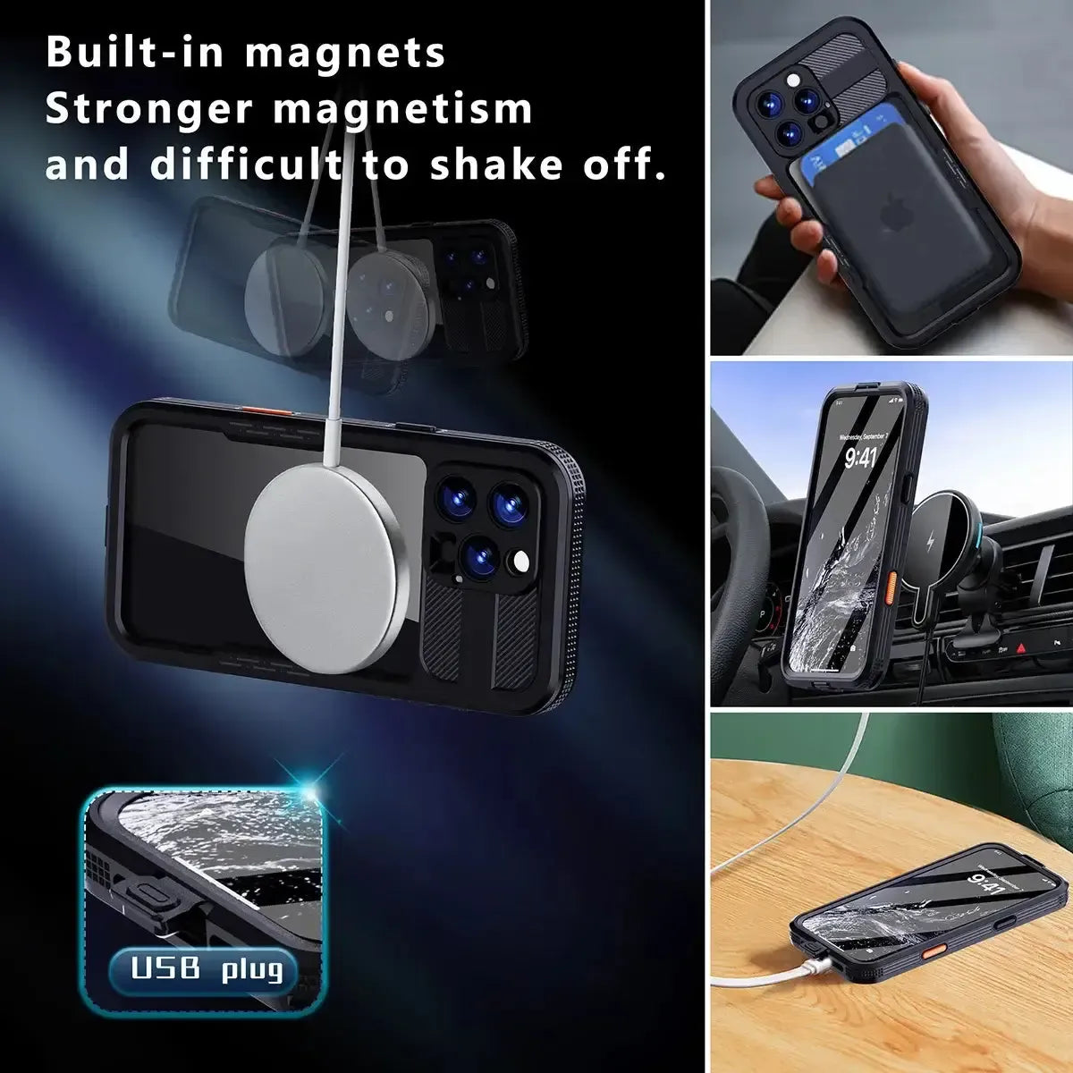 Buy IP68 Waterproof Phone Case, Compatible with Magsafe, Built in Screen Protector, 14FT Shockproof, Rugged Metal Full Body Aluminum Cover - Kayden at Caseles-iPhone 17 Pro Max, Black