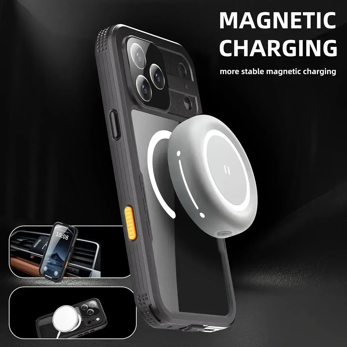 Buy IP68 Waterproof Phone Case, Compatible with Magsafe, Built in Screen Protector, 14FT Shockproof, Rugged Metal Full Body Aluminum Cover - Kayden at Caseles-iPhone 17 Pro Max, Black