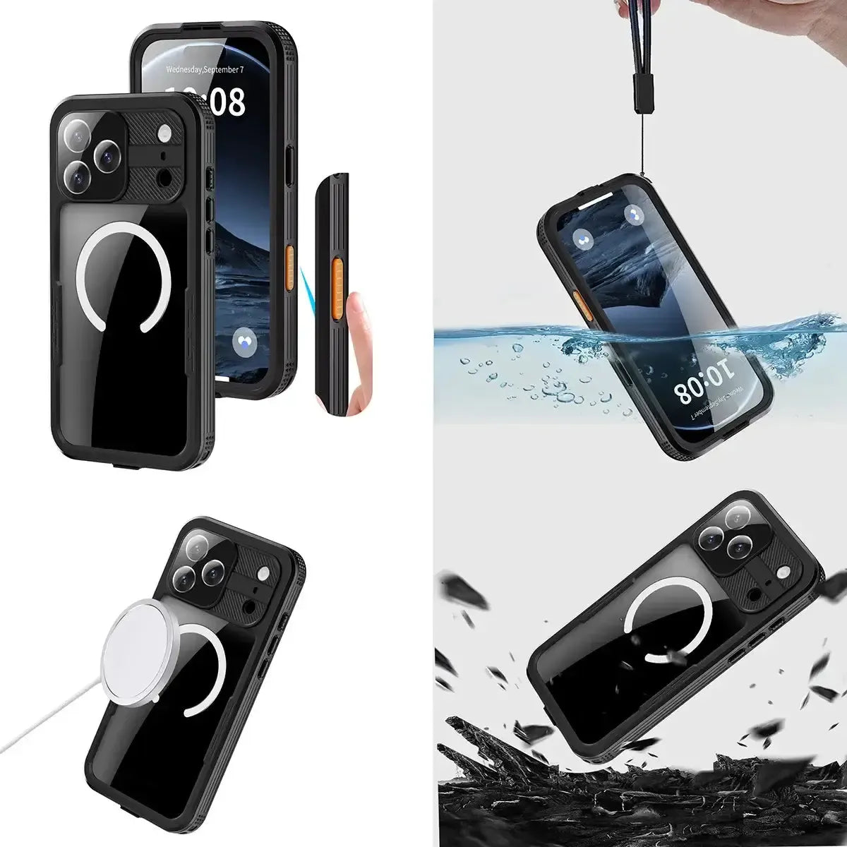 Buy IP68 Waterproof Phone Case, Compatible with Magsafe, Built in Screen Protector, 14FT Shockproof, Rugged Metal Full Body Aluminum Cover - Kayden at Caseles-iPhone 17 Pro Max, Black