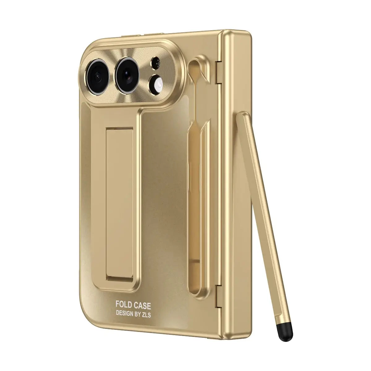 Buy Heavy-Duty Case with Integrated Stylus Slot, Metal CD Camera Ring, Built-In Stand & 360° Drop Defense - KILO at Caseles-iPhone Ultra, Gold