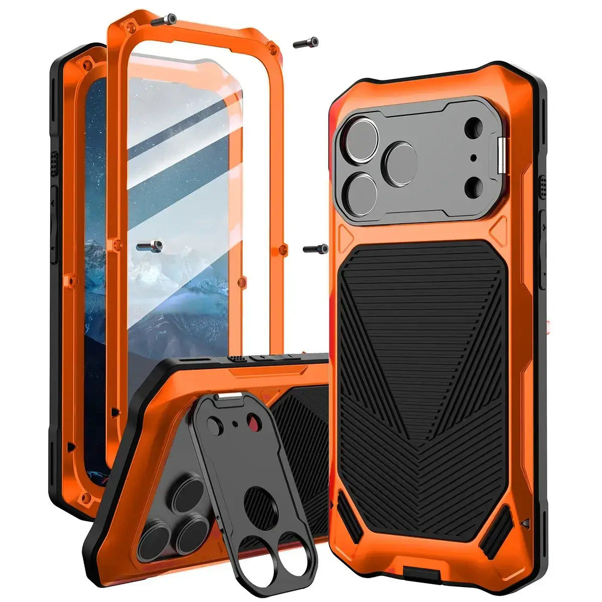 Buy Military Grade Magnetic Case for iPhone 17 Series, Full-Body Armor with Screen Protector, 360° Rotatable Kickstand & Lens Guard - Knox at Caseles-iPhone 17 Pro Max, Orange