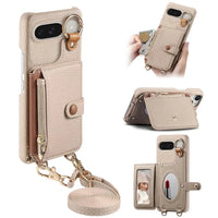 Buy Leather Crossbody Wallet Case with Mirror, Card Slots, Stand & Shockproof Shell for Google Pixel - Kylie at Caseles-Google Pixel 9 Pro XL, Beige