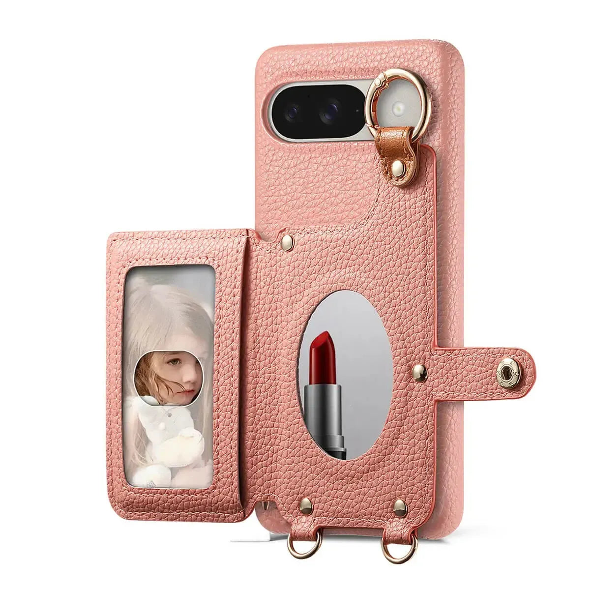 Buy Leather Crossbody Wallet Case with Mirror, Card Slots, Stand & Shockproof Shell for Google Pixel - Kylie at Caseles-Google Pixel 9 Pro XL, Black