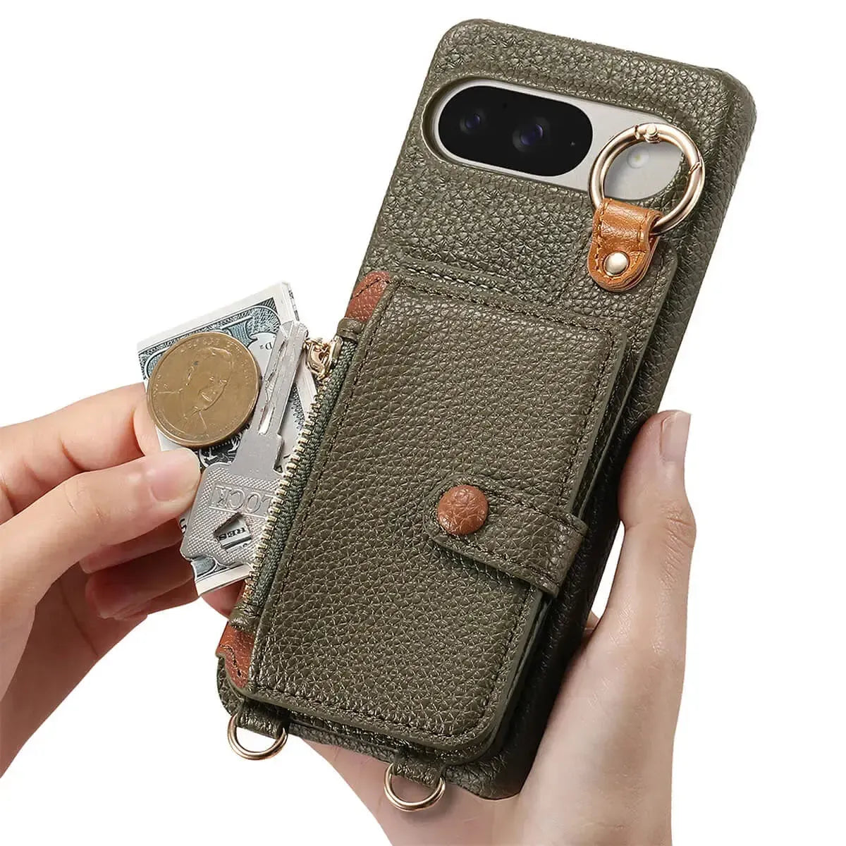 Buy Leather Crossbody Wallet Case with Mirror, Card Slots, Stand & Shockproof Shell for Google Pixel - Kylie at Caseles-Google Pixel 9 Pro XL, Black