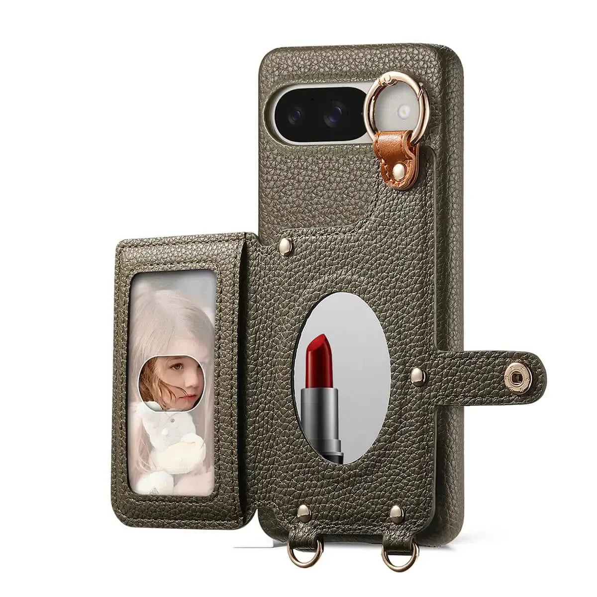 Buy Leather Crossbody Wallet Case with Mirror, Card Slots, Stand & Shockproof Shell for Google Pixel - Kylie at Caseles-Google Pixel 9 Pro XL, Black