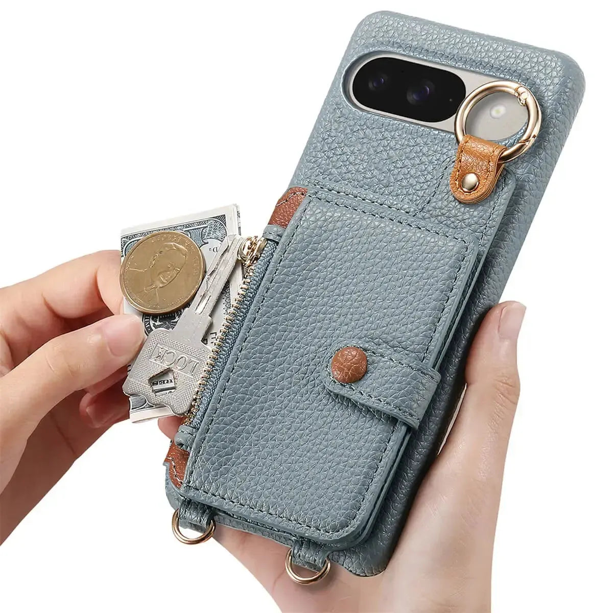 Buy Leather Crossbody Wallet Case with Mirror, Card Slots, Stand & Shockproof Shell for Google Pixel - Kylie at Caseles-Google Pixel 9 Pro XL, Black