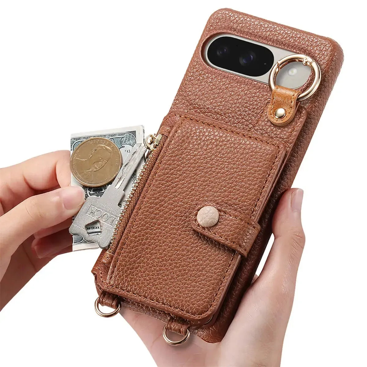 Buy Leather Crossbody Wallet Case with Mirror, Card Slots, Stand & Shockproof Shell for Google Pixel - Kylie at Caseles-Google Pixel 9 Pro XL, Black