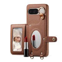Buy Leather Crossbody Wallet Case with Mirror, Card Slots, Stand & Shockproof Shell for Google Pixel - Kylie at Caseles-Google Pixel 9 Pro XL, Black
