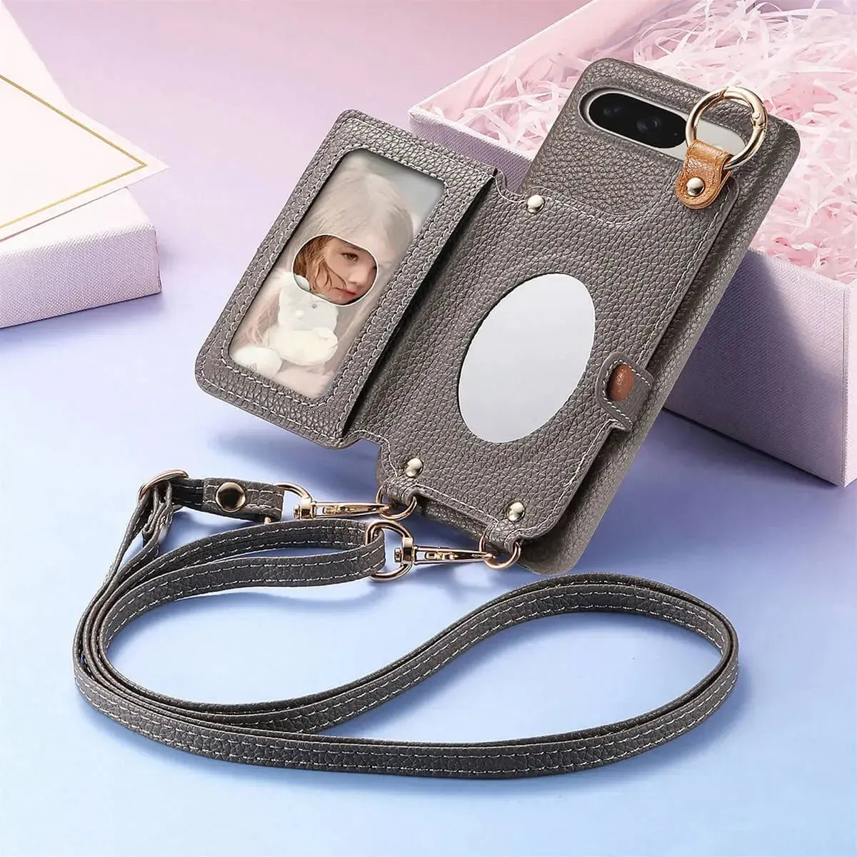 Buy Leather Crossbody Wallet Case with Mirror, Card Slots, Stand & Shockproof Shell for Google Pixel - Kylie at Caseles-Google Pixel 9 Pro XL, Black