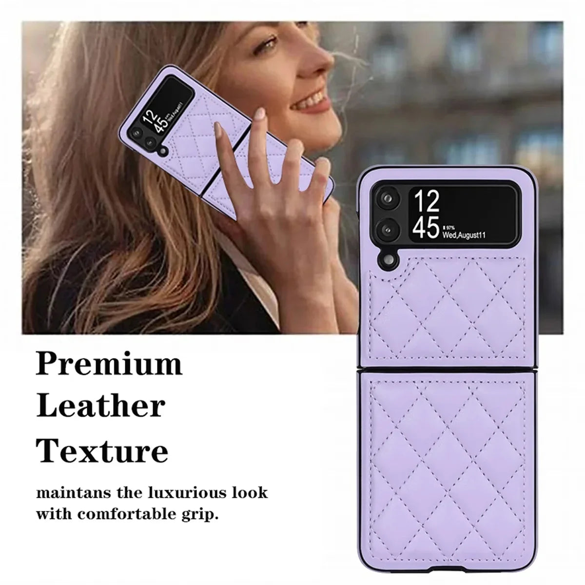 Buy Skin-Touch Leather Flip Case for Galaxy Z Flip, 360° Slim Full Protection Cover , Lanie at Caseles-Samsung Galaxy Z Flip 7, Black