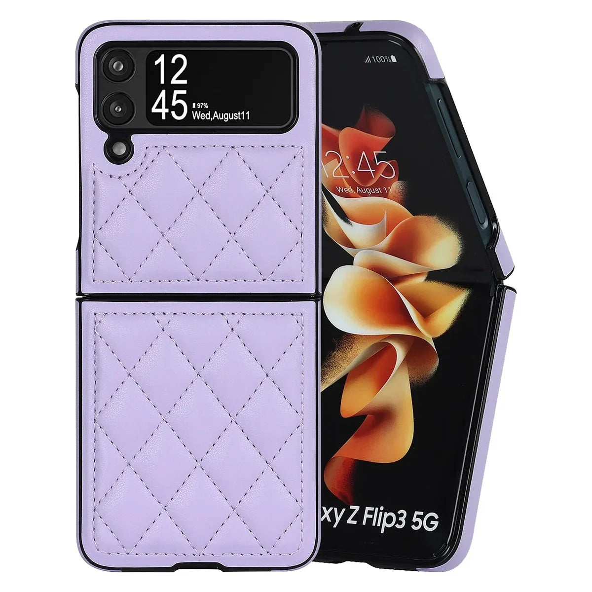 Buy Skin-Touch Leather Flip Case for Galaxy Z Flip, 360° Slim Full Protection Cover , Lanie at Caseles-Samsung Galaxy Z Flip 7, Black