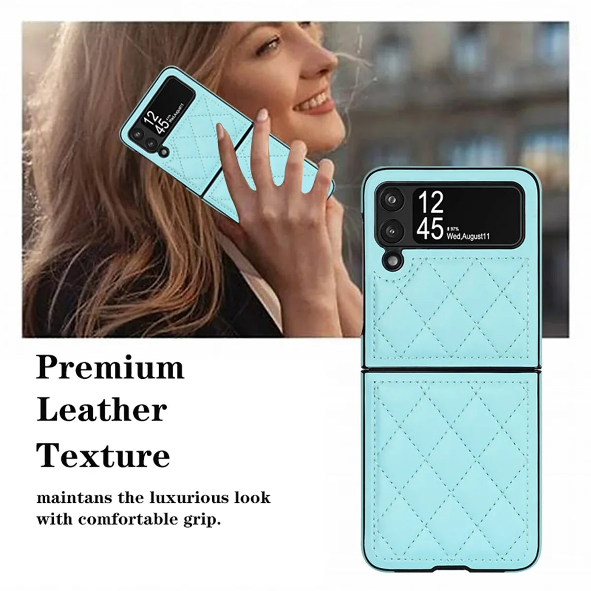 Buy Skin-Touch Leather Flip Case for Galaxy Z Flip, 360° Slim Full Protection Cover , Lanie at Caseles-Samsung Galaxy Z Flip 7, Black