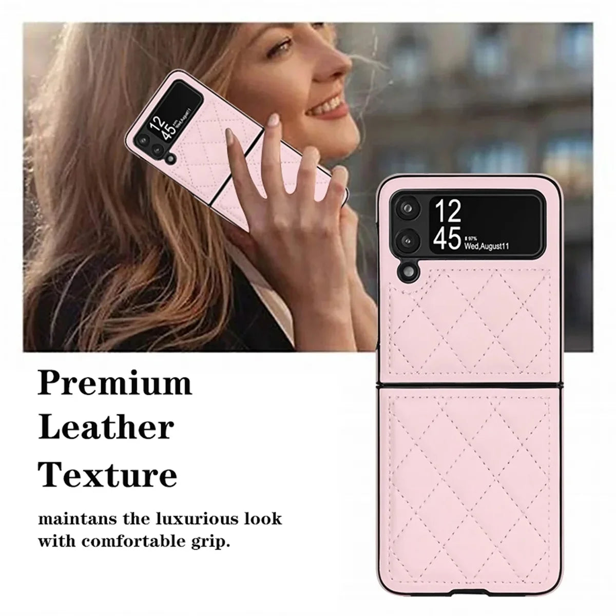 Buy Skin-Touch Leather Flip Case for Galaxy Z Flip, 360° Slim Full Protection Cover , Lanie at Caseles-Samsung Galaxy Z Flip 7, Black