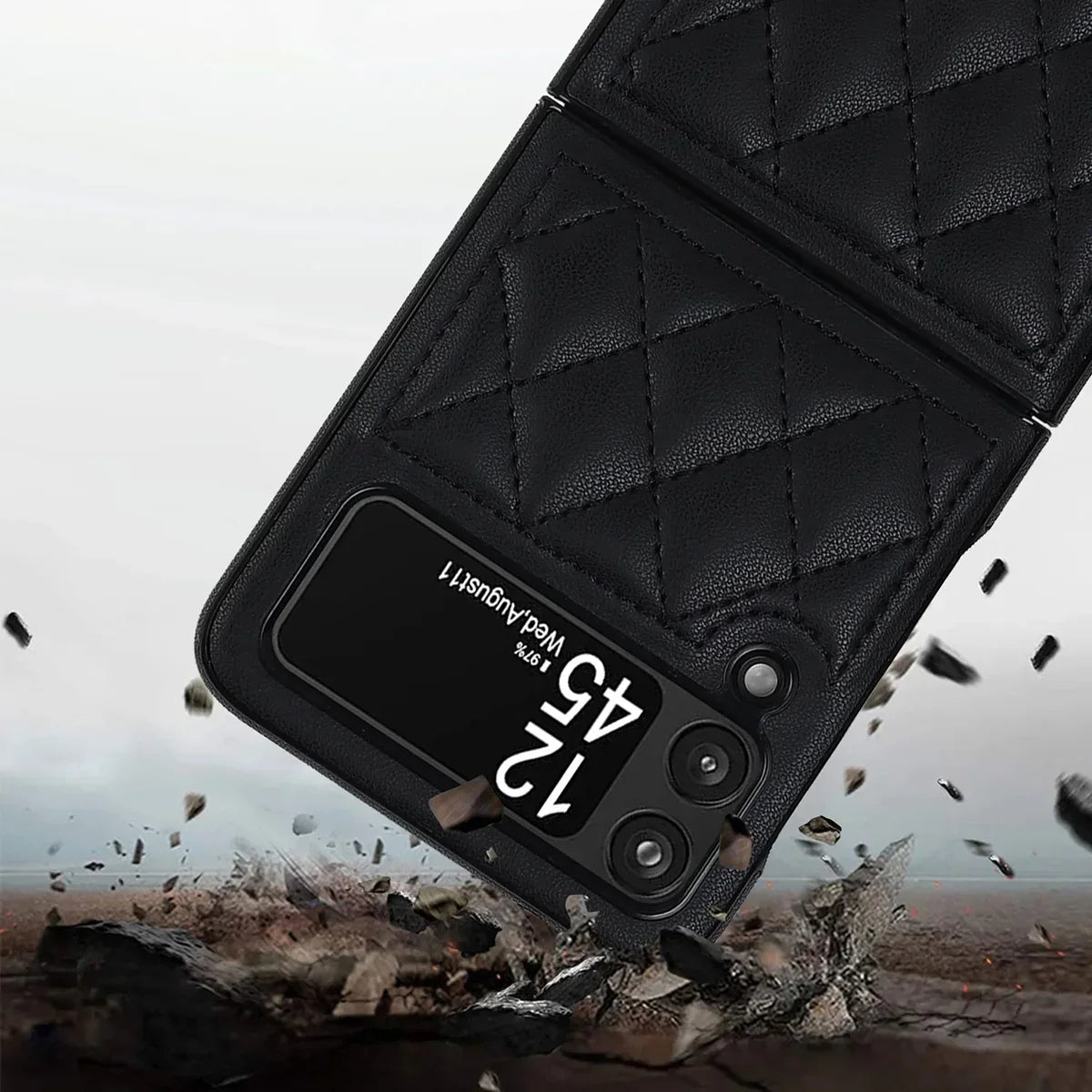 Buy Skin-Touch Leather Flip Case for Galaxy Z Flip, 360° Slim Full Protection Cover , Lanie at Caseles-Samsung Galaxy Z Flip 7, Black