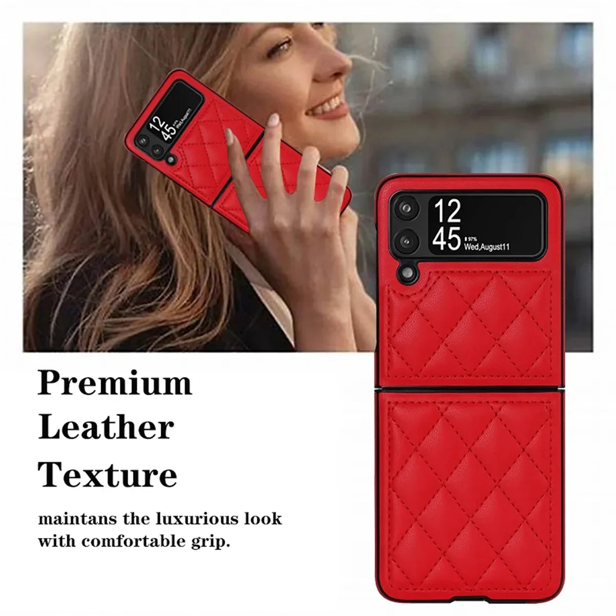 Buy Skin-Touch Leather Flip Case for Galaxy Z Flip, 360° Slim Full Protection Cover , Lanie at Caseles-Samsung Galaxy Z Flip 7, Black