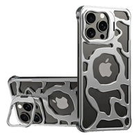 Buy Luxury Metal Case with Magnetic Lens Ring & Stand, Seamlessly Integrates with MagSafe, Shockproof & Enhanced Cooling - Levi at Caseles-iPhone 16 Pro Max, Silver