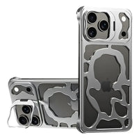 Buy Luxury Metal Case with Magnetic Lens Ring & Stand, Seamlessly Integrates with MagSafe, Shockproof & Enhanced Cooling - Levi at Caseles-iPhone 17 Pro Max, Silver