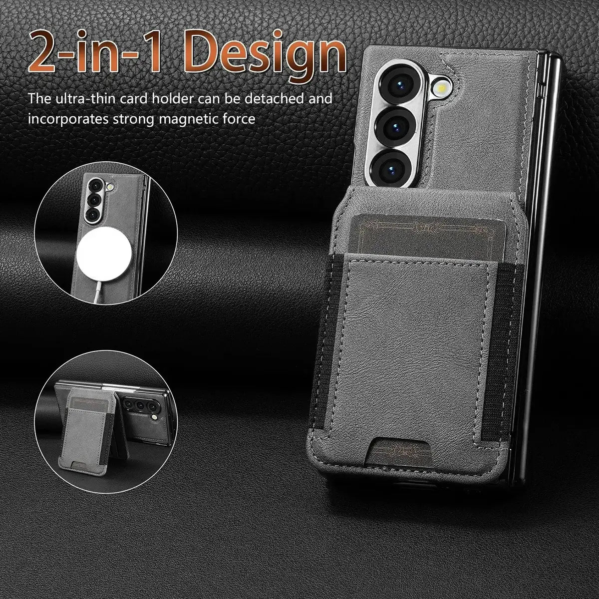 Buy Premium Leather Case with Detachable Magnetic Wallet, 360° Hinge Protection & Slim Professional Profile - Luke at Caseles-Samsung Galaxy Z Fold 8 Ultra, Black