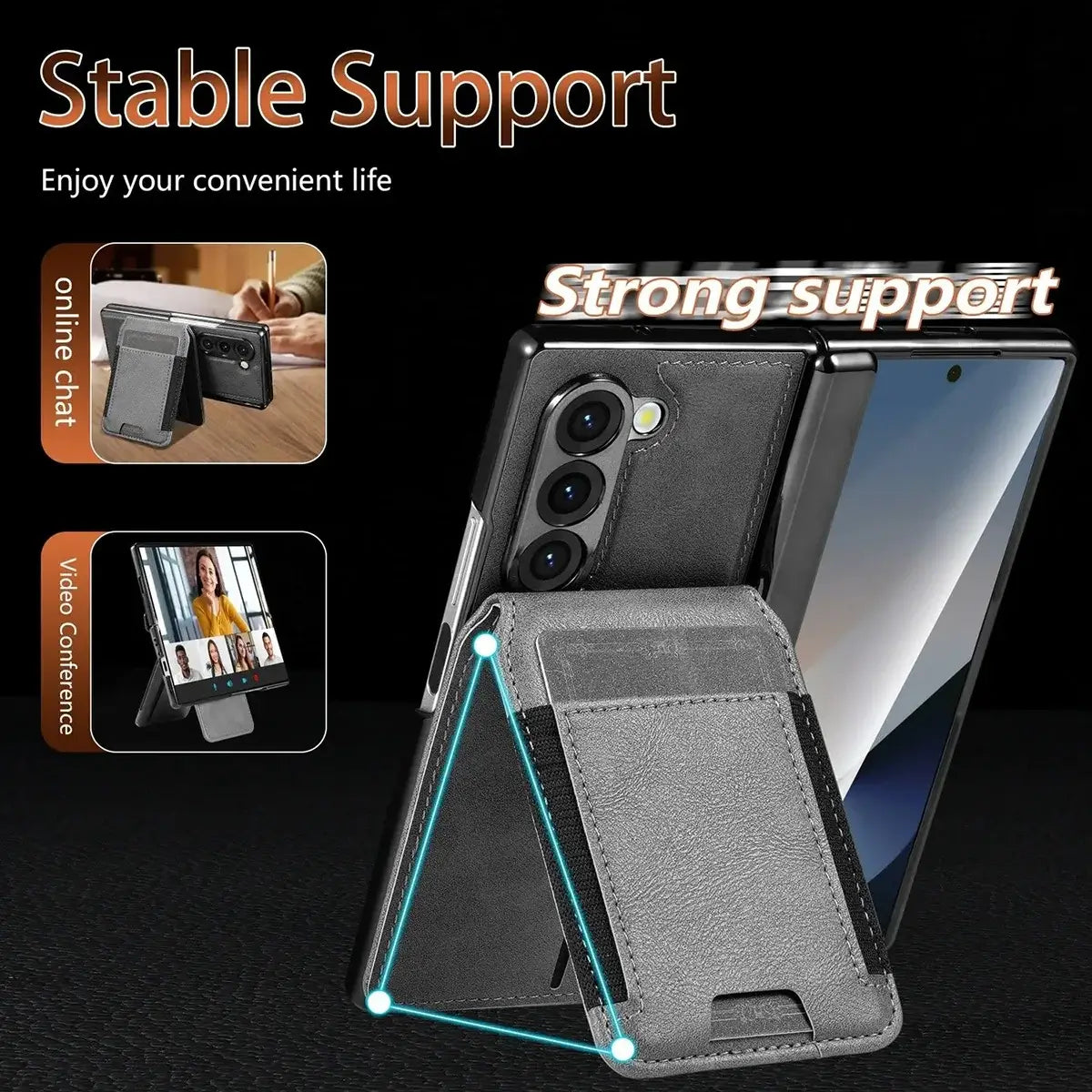 Buy Premium Leather Case with Detachable Magnetic Wallet, 360° Hinge Protection & Slim Professional Profile - Luke at Caseles-Samsung Galaxy Z Fold 8 Ultra, Black