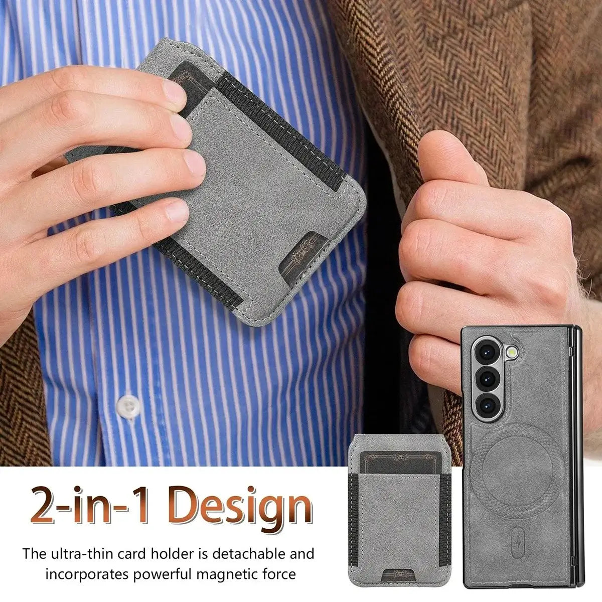 Buy Premium Leather Case with Detachable Magnetic Wallet, 360° Hinge Protection & Slim Professional Profile - Luke at Caseles-Samsung Galaxy Z Fold 8 Ultra, Black