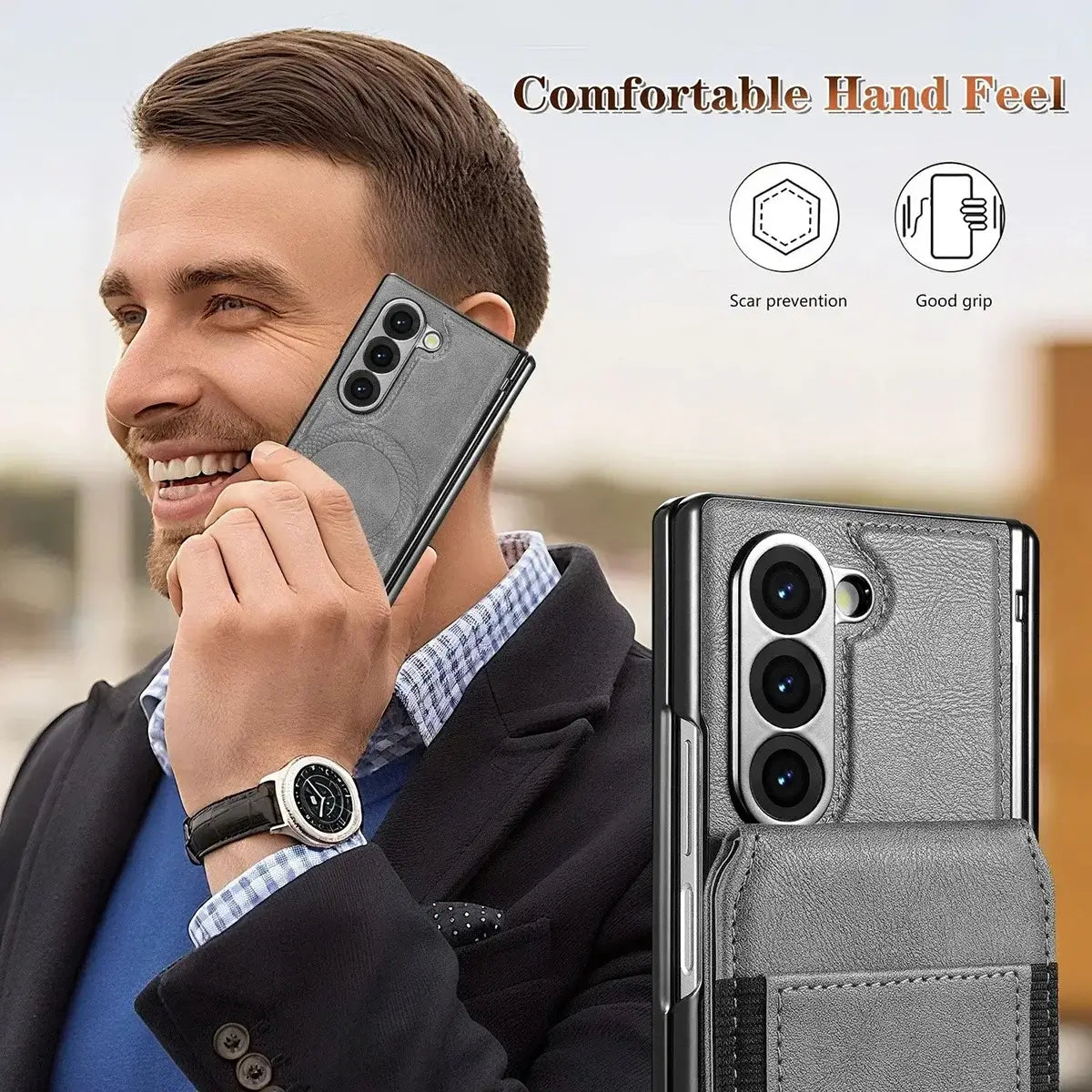 Buy Premium Leather Case with Detachable Magnetic Wallet, 360° Hinge Protection & Slim Professional Profile - Luke at Caseles-Samsung Galaxy Z Fold 8 Ultra, Black