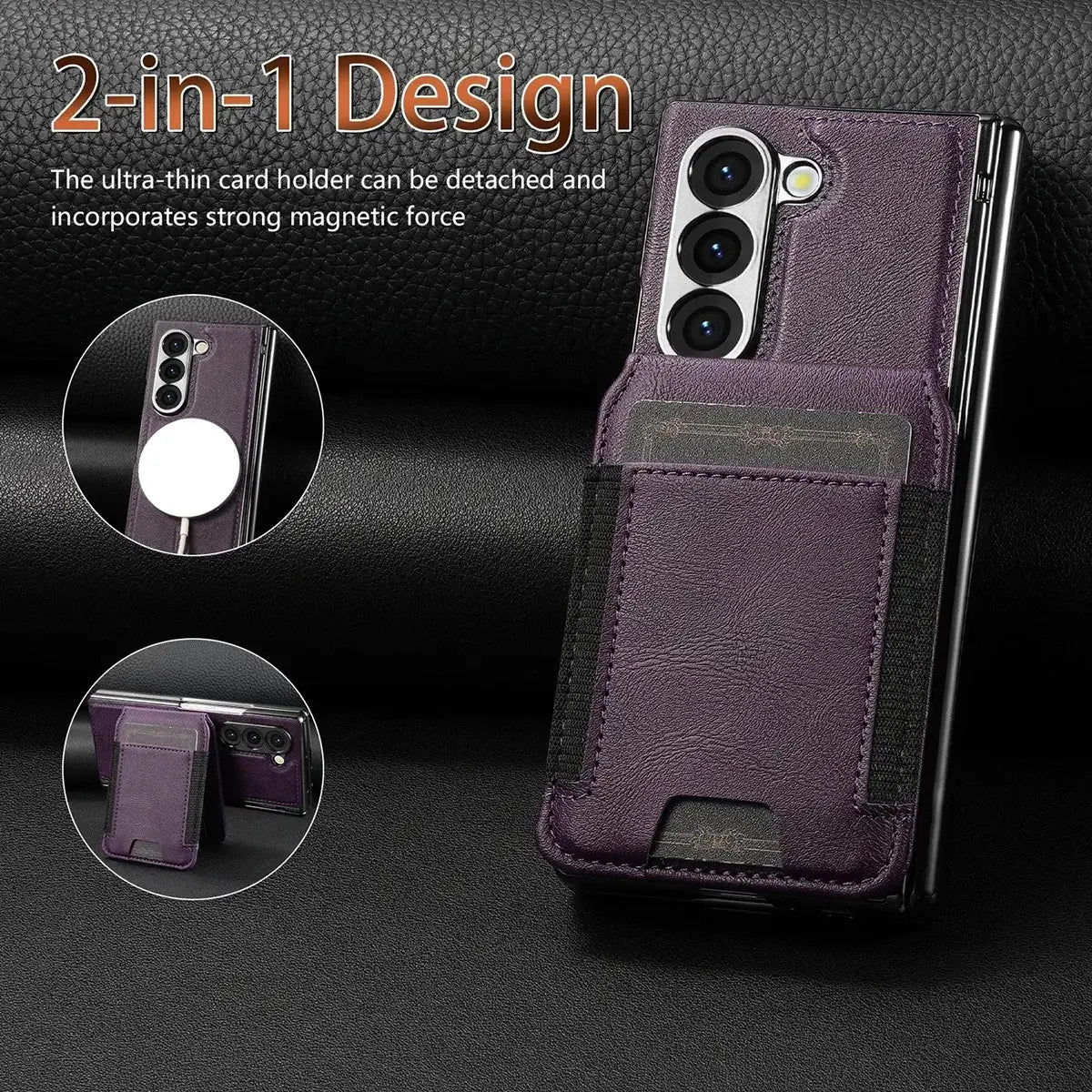 Buy Premium Leather Case with Detachable Magnetic Wallet, 360° Hinge Protection & Slim Professional Profile - Luke at Caseles-Samsung Galaxy Z Fold 8 Ultra, Black
