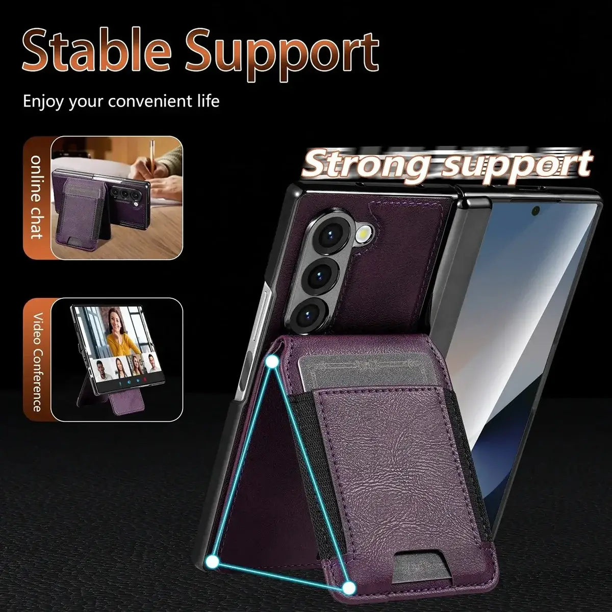 Buy Premium Leather Case with Detachable Magnetic Wallet, 360° Hinge Protection & Slim Professional Profile - Luke at Caseles-Samsung Galaxy Z Fold 8 Ultra, Black