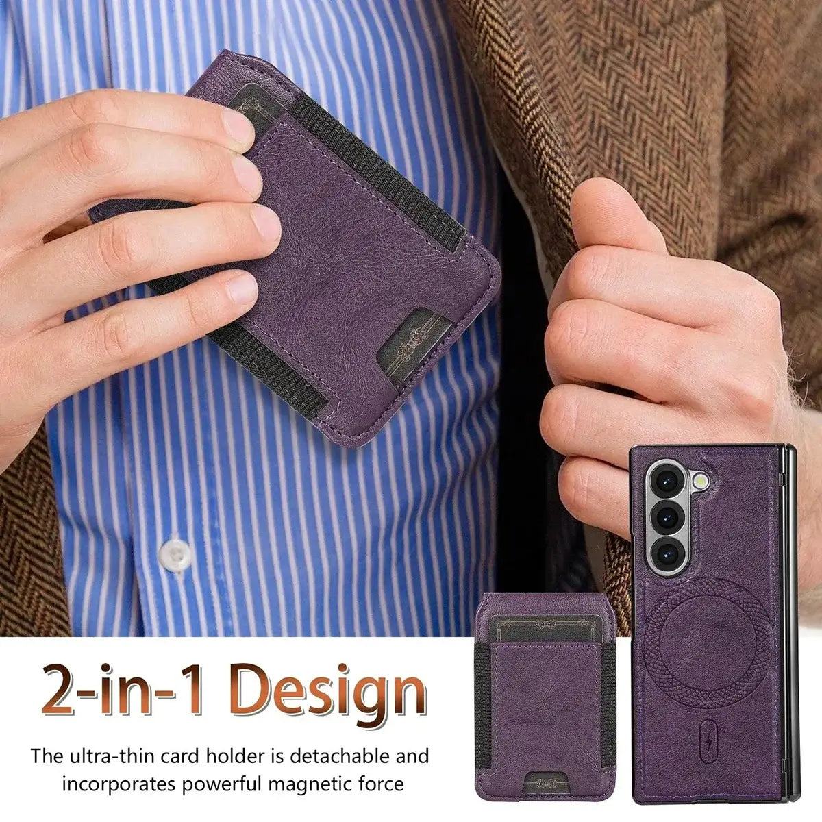 Buy Premium Leather Case with Detachable Magnetic Wallet, 360° Hinge Protection & Slim Professional Profile - Luke at Caseles-Samsung Galaxy Z Fold 8 Ultra, Black