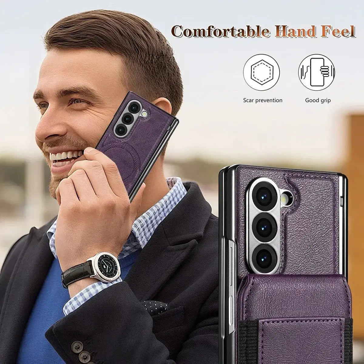 Buy Premium Leather Case with Detachable Magnetic Wallet, 360° Hinge Protection & Slim Professional Profile - Luke at Caseles-Samsung Galaxy Z Fold 8 Ultra, Black
