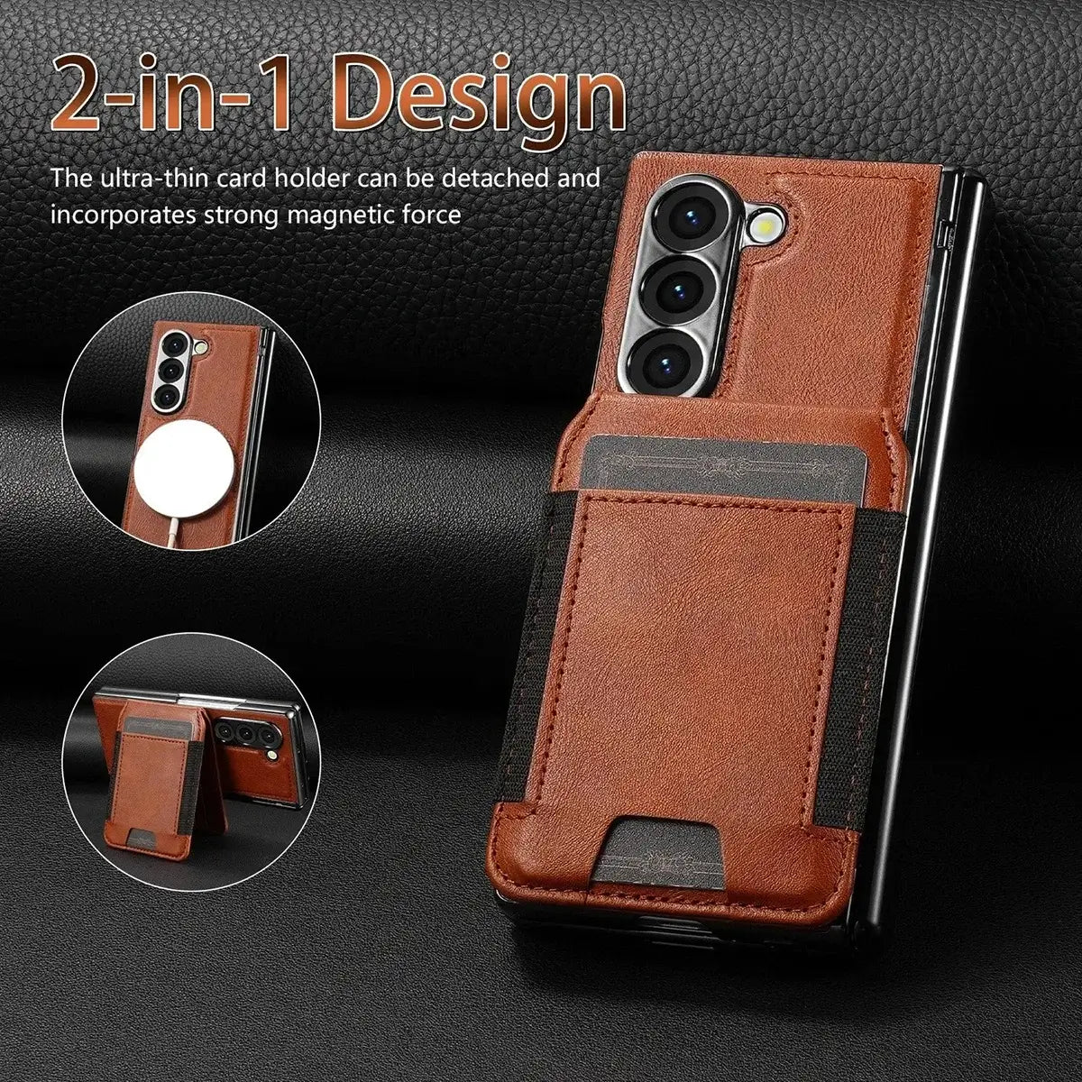 Buy Premium Leather Case with Detachable Magnetic Wallet, 360° Hinge Protection & Slim Professional Profile - Luke at Caseles-Samsung Galaxy Z Fold 8 Ultra, Black