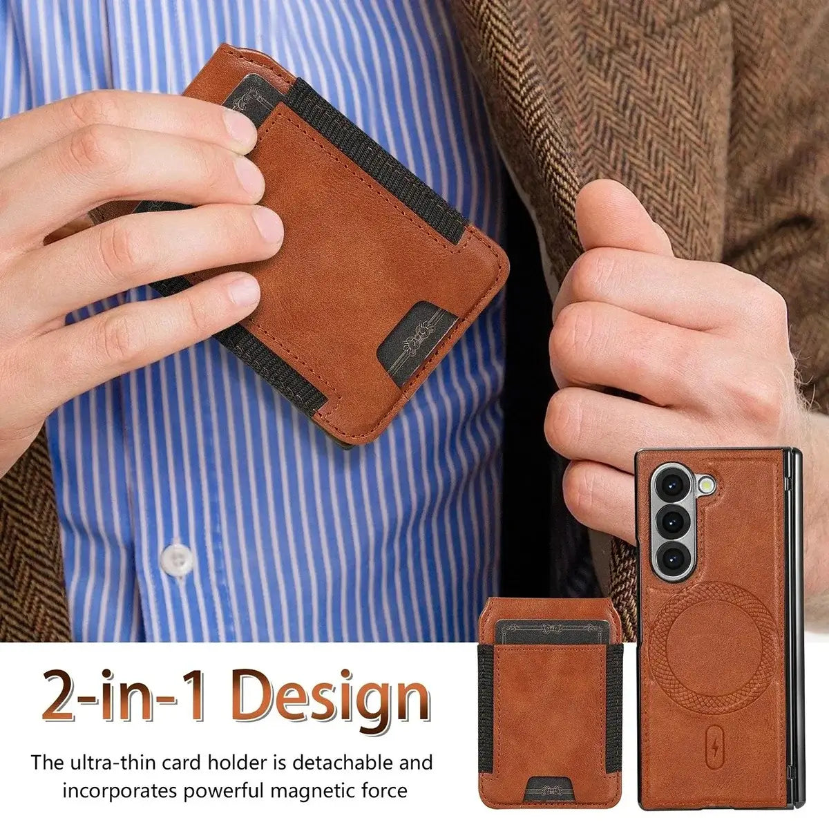 Buy Premium Leather Case with Detachable Magnetic Wallet, 360° Hinge Protection & Slim Professional Profile - Luke at Caseles-Samsung Galaxy Z Fold 8 Ultra, Black