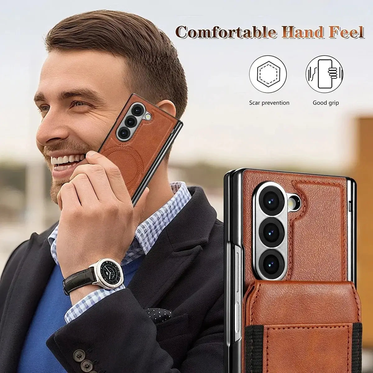 Buy Premium Leather Case with Detachable Magnetic Wallet, 360° Hinge Protection & Slim Professional Profile - Luke at Caseles-Samsung Galaxy Z Fold 8 Ultra, Black