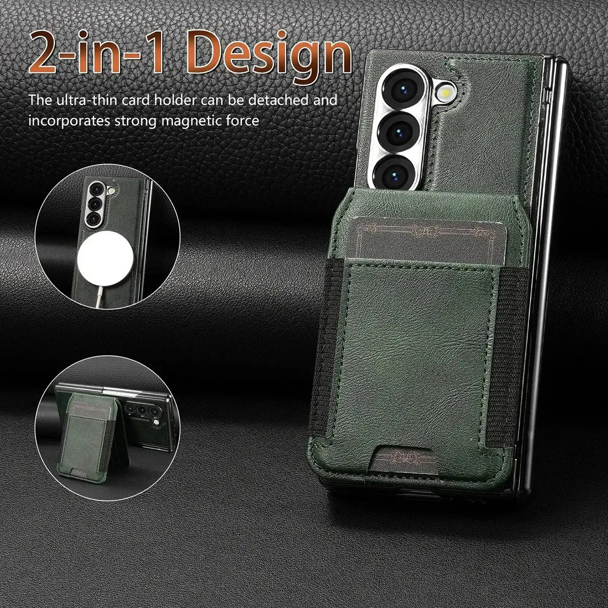 Buy Premium Leather Case with Detachable Magnetic Wallet, 360° Hinge Protection & Slim Professional Profile - Luke at Caseles-Samsung Galaxy Z Fold 8 Ultra, Black