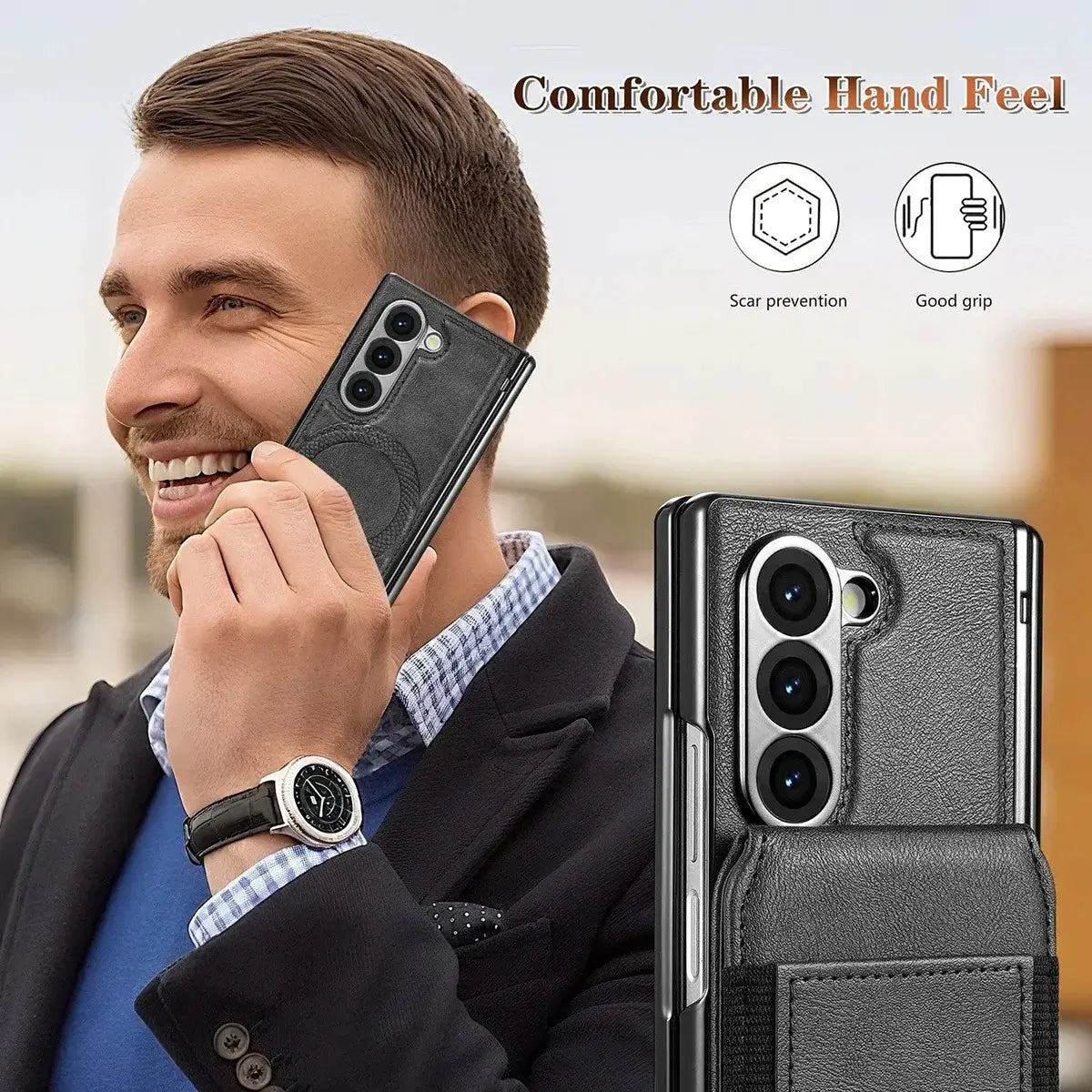 Buy Premium Leather Case with Detachable Magnetic Wallet, 360° Hinge Protection & Slim Professional Profile - Luke at Caseles-Samsung Galaxy Z Fold 8 Ultra, Black
