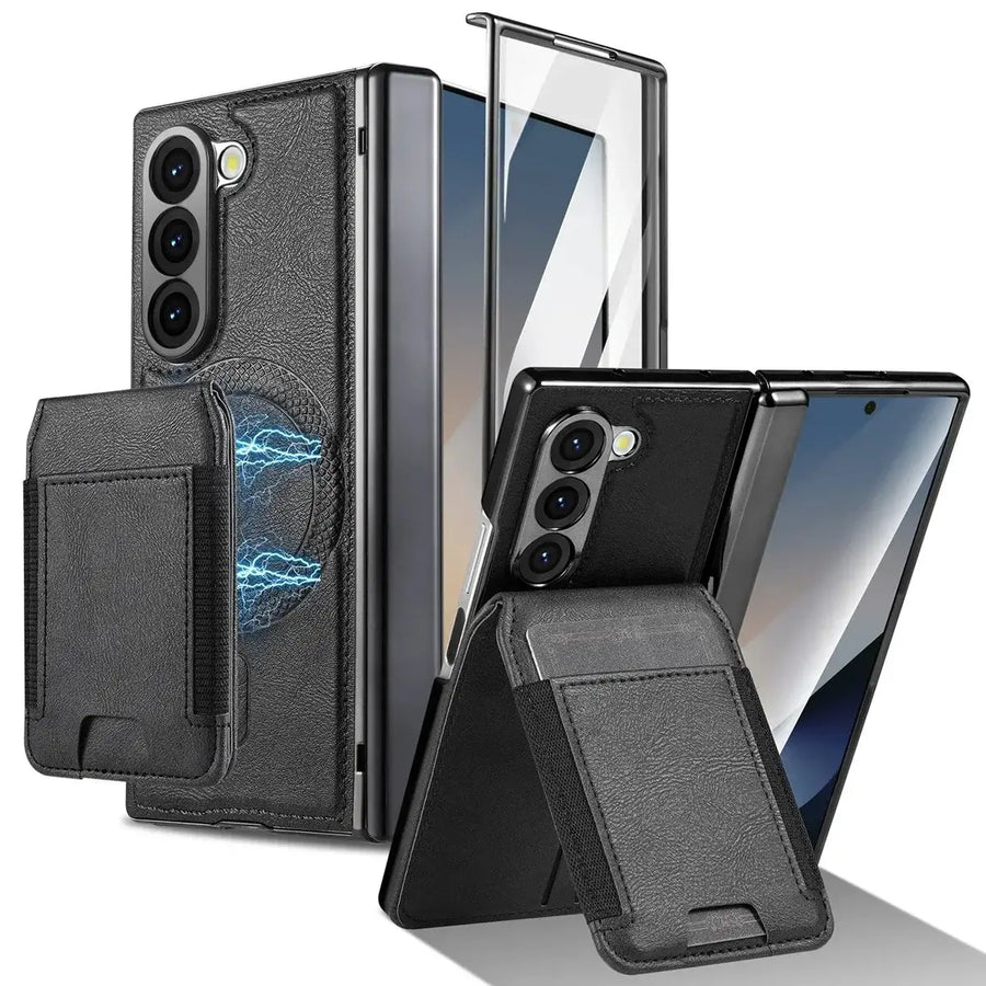Buy Premium Leather Case with Detachable Magnetic Wallet, 360° Hinge Protection & Slim Professional Profile - Luke at Caseles-Samsung Galaxy Z Fold 8 Ultra, Black
