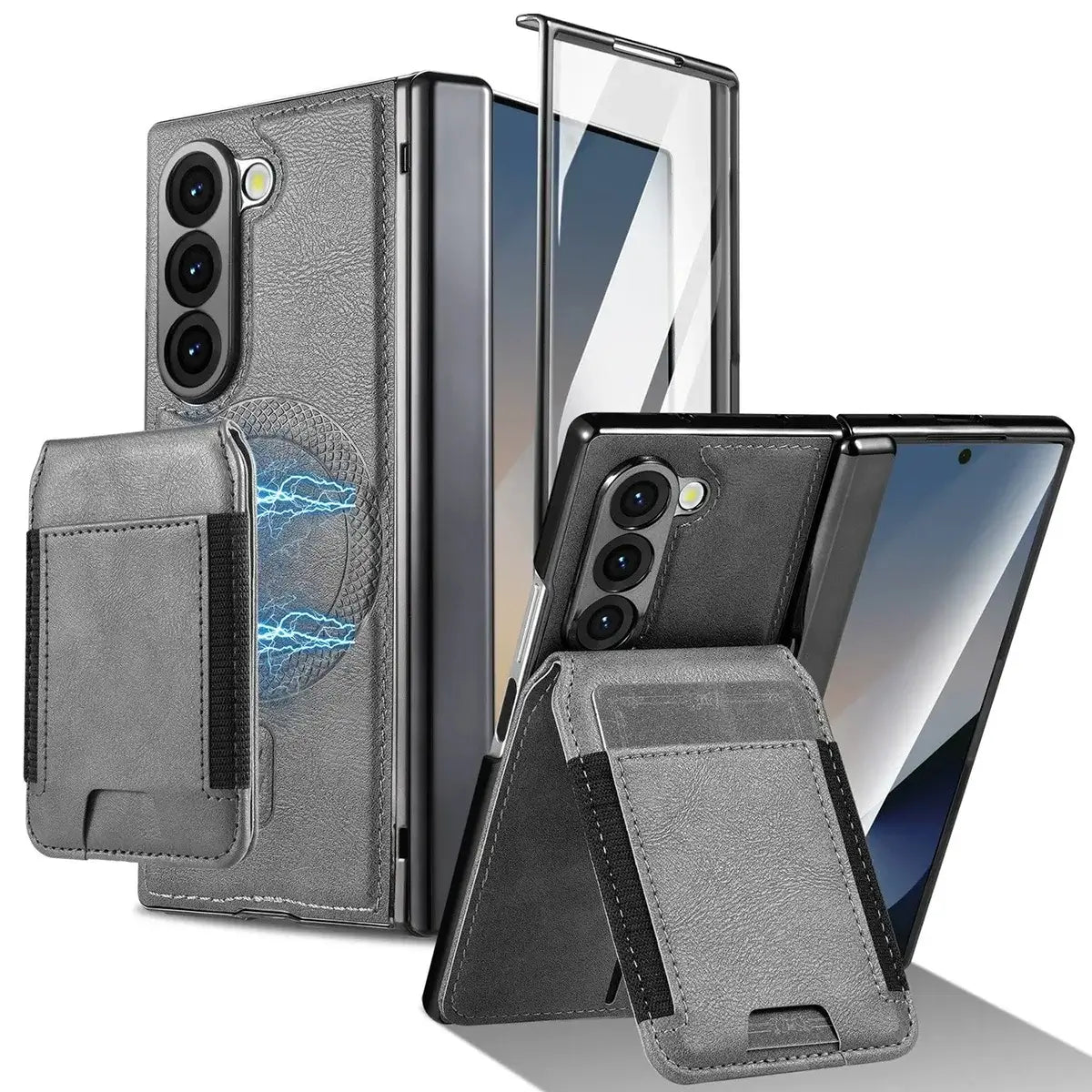 Buy Premium Leather Case with Detachable Magnetic Wallet, 360° Hinge Protection & Slim Professional Profile - Luke at Caseles-Samsung Galaxy Z Fold 8 Ultra, Gray
