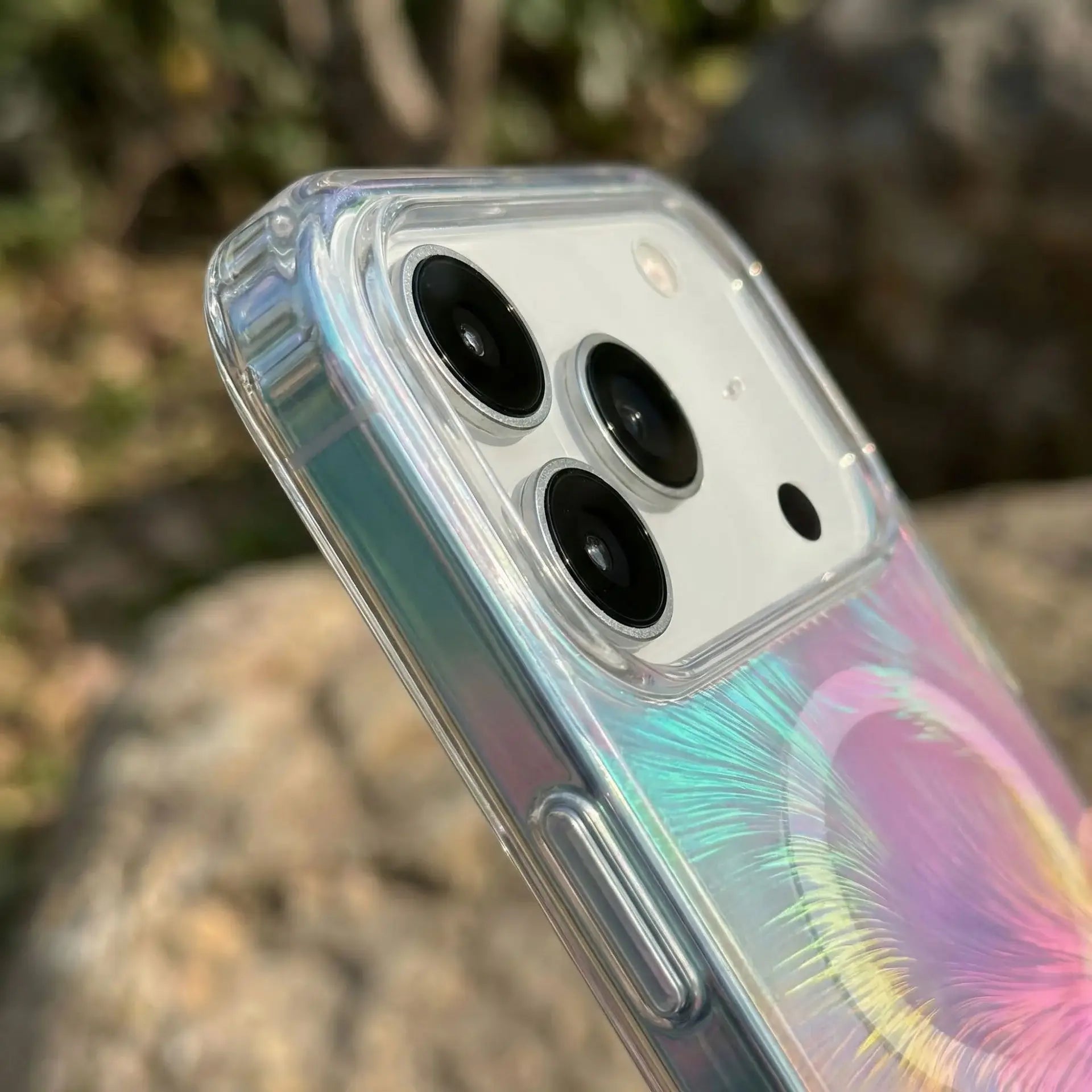 Buy Iridescent Feather Glitter Case for iPhone: MagSafe Compatible, Slim Anti-Drop Shield - LUMI at Caseles-iPhone 17 Pro Max, 