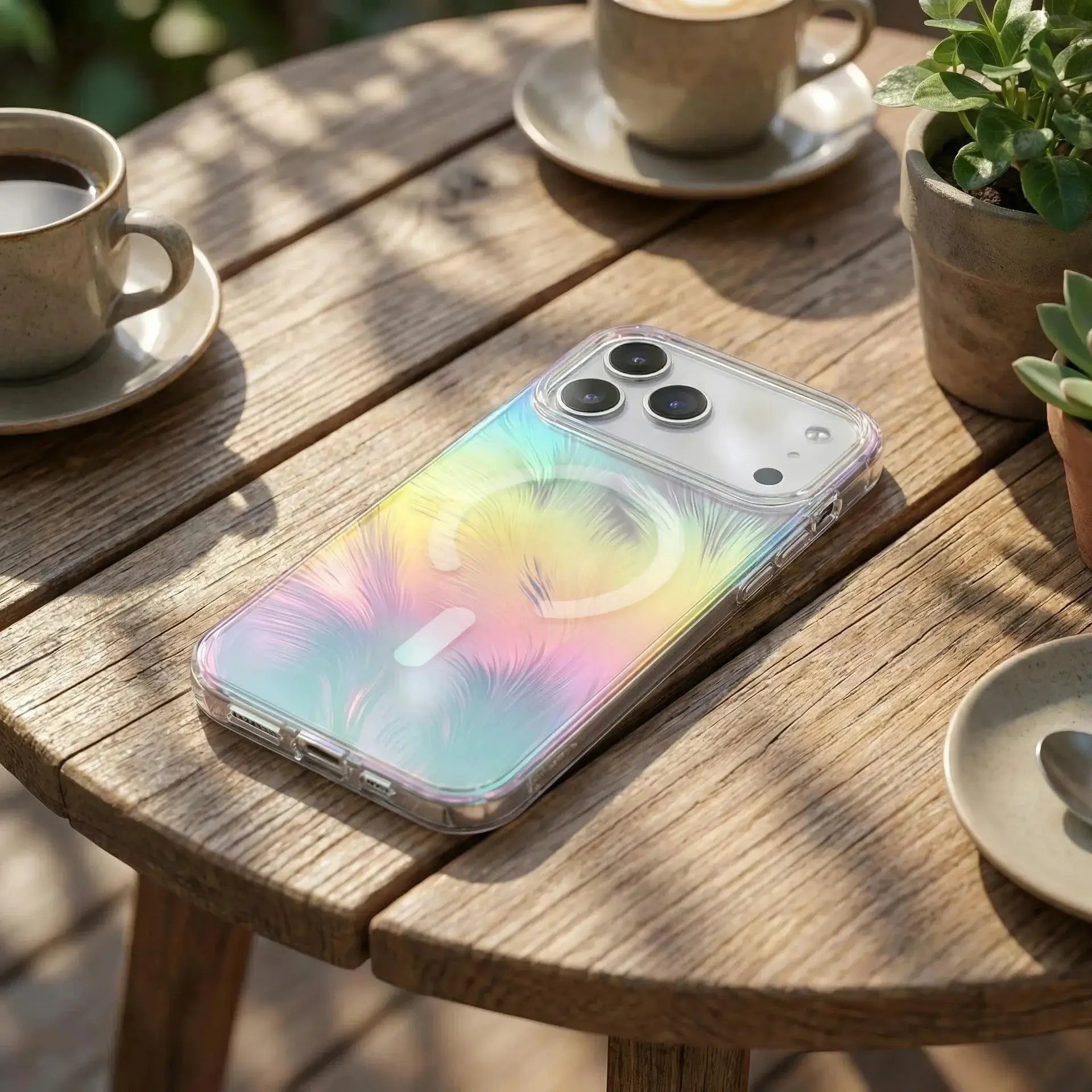 Buy Iridescent Feather Glitter Case for iPhone: MagSafe Compatible, Slim Anti-Drop Shield - LUMI at Caseles-iPhone 17 Pro Max, 