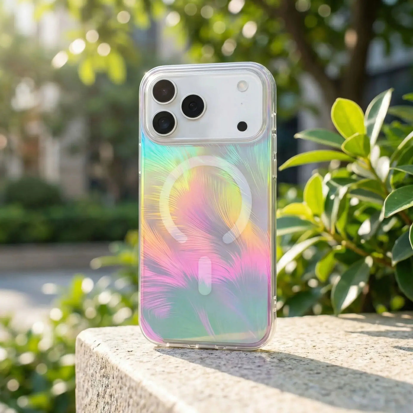 Buy Iridescent Feather Glitter Case for iPhone: MagSafe Compatible, Slim Anti-Drop Shield - LUMI at Caseles-iPhone 17 Pro Max, 