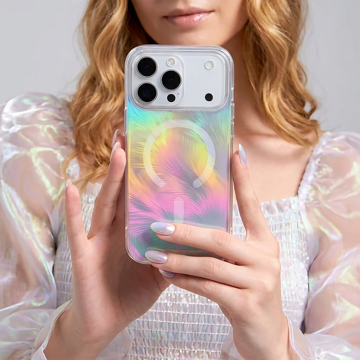 Buy Iridescent Feather Glitter Case for iPhone: MagSafe Compatible, Slim Anti-Drop Shield - LUMI at Caseles-iPhone 17 Pro Max, 