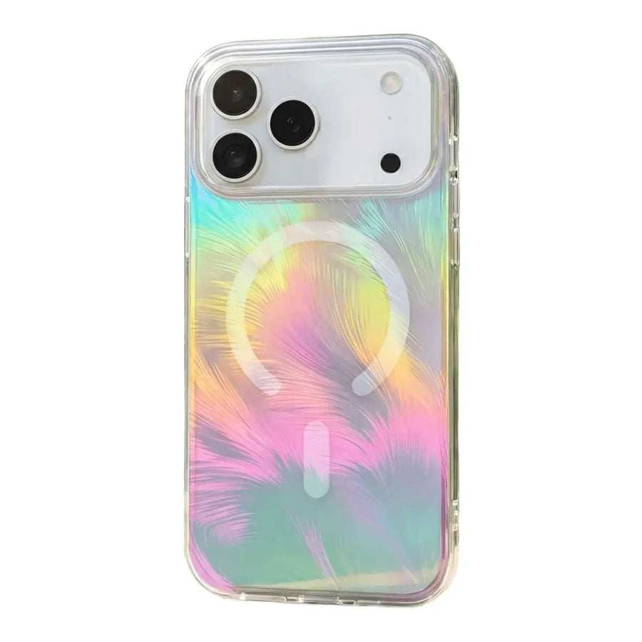 Buy Iridescent Feather Glitter Case for iPhone: MagSafe Compatible, Slim Anti-Drop Shield - LUMI at Caseles-iPhone 17 Pro Max, 