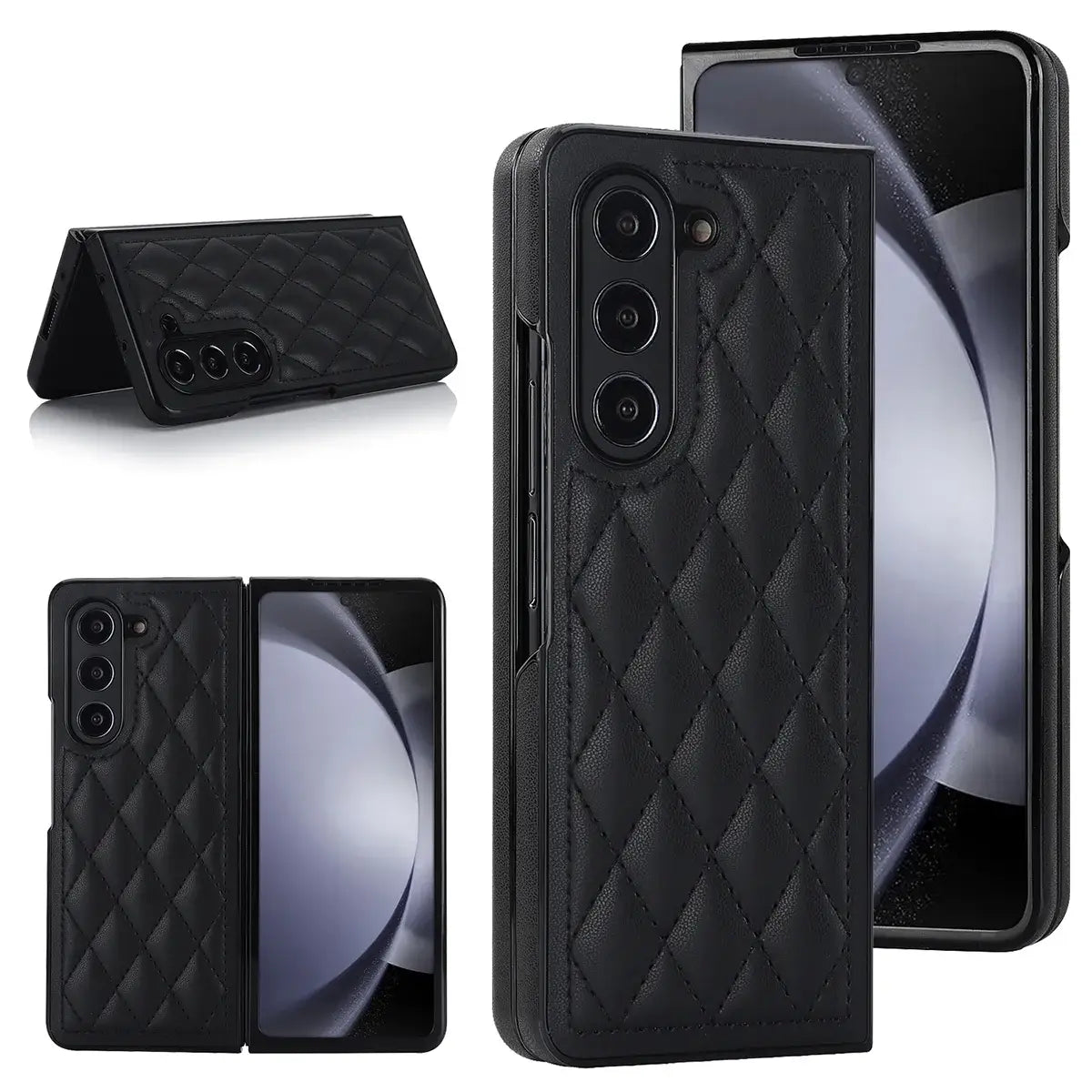 Buy Slim PU Leather Case for Galaxy Z Fold, Lightweight Shockproof Hard Cover, Minimalist Business Style , LYNE at Caseles-Samsung Galaxy Z Fold 7, Black