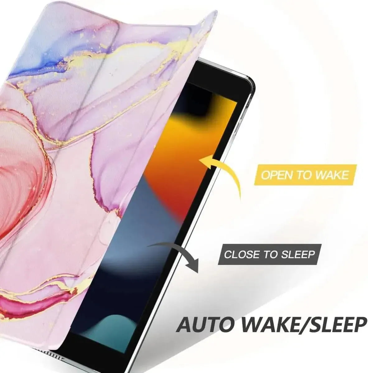 Buy Marble Painted iPad Case,, Multicolor, with Detachable Strap & Pencil Holder & built in Screen Protector 360 Rotating Hand Strap Stand -Marble Painted iPad Case, at Caseles-iPad Air 11 (2025 11 inch), Pink